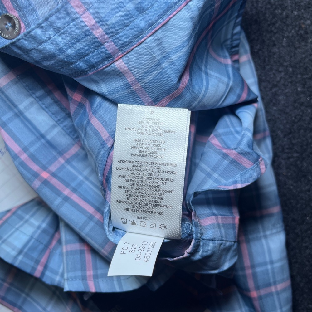Free Country Shirt Mens S Blue NWT Excursion Yarn Dye Plaid Quick Dry Hiking - Picture 5 of 9